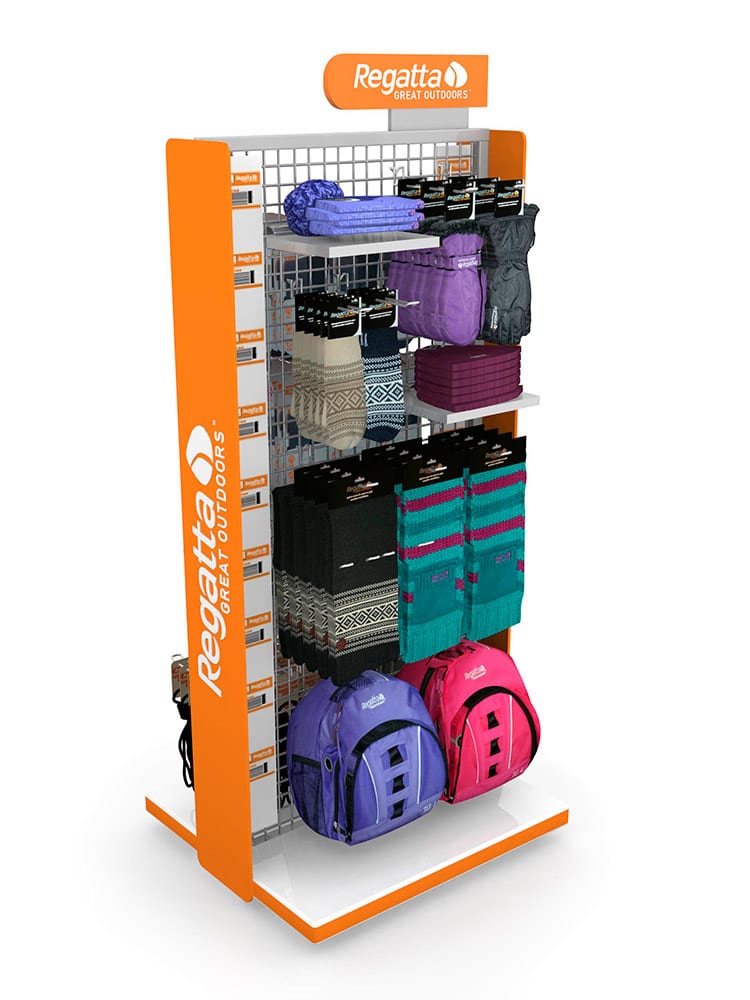 A bag display that can be moved around depending on the products on show