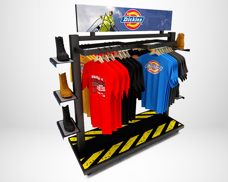 shoe display shelf with clothing rail
