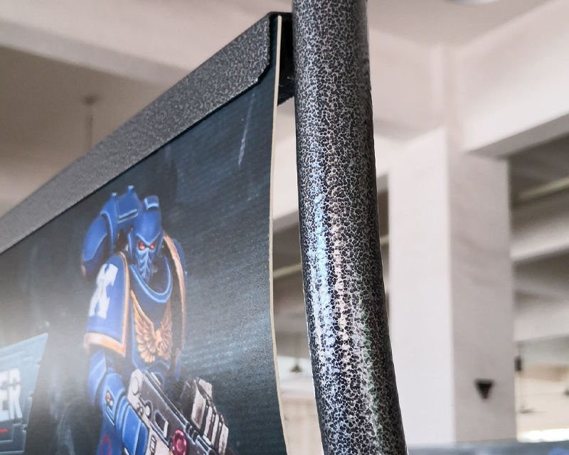 Floor Standing Display Unit Closeup of the top of metal freestanding display